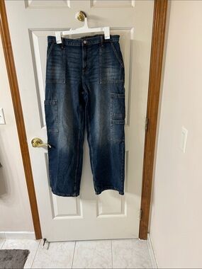 No Boundaries Dark Blue Denim Cargo Jumpsuit Pants